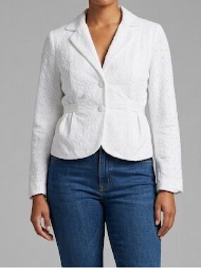 Yank Cotton Tailored Long Sleeve Summer White Eyelet Blazer Size Small